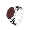 Sterling Silver 925 Ring Rhodium Plated Red Natural Aqiq For Men