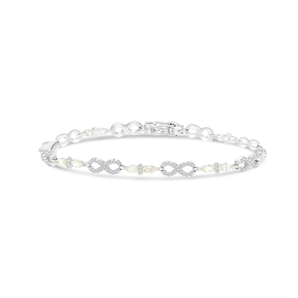 Sterling Silver 925 Bracelet Rhodium Plated Embedded With Yellow Zircon And White CZ