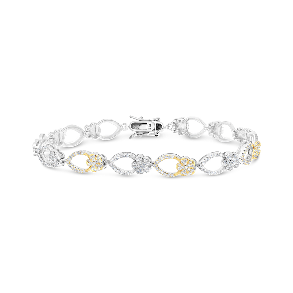 Sterling Silver 925 Bracelet Rhodium And Gold Plated