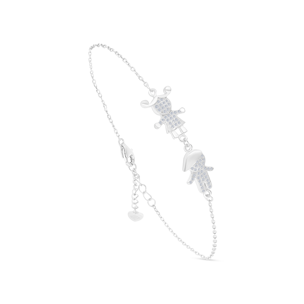 Sterling Silver 925 Bracelet Rhodium Plated And White CZ