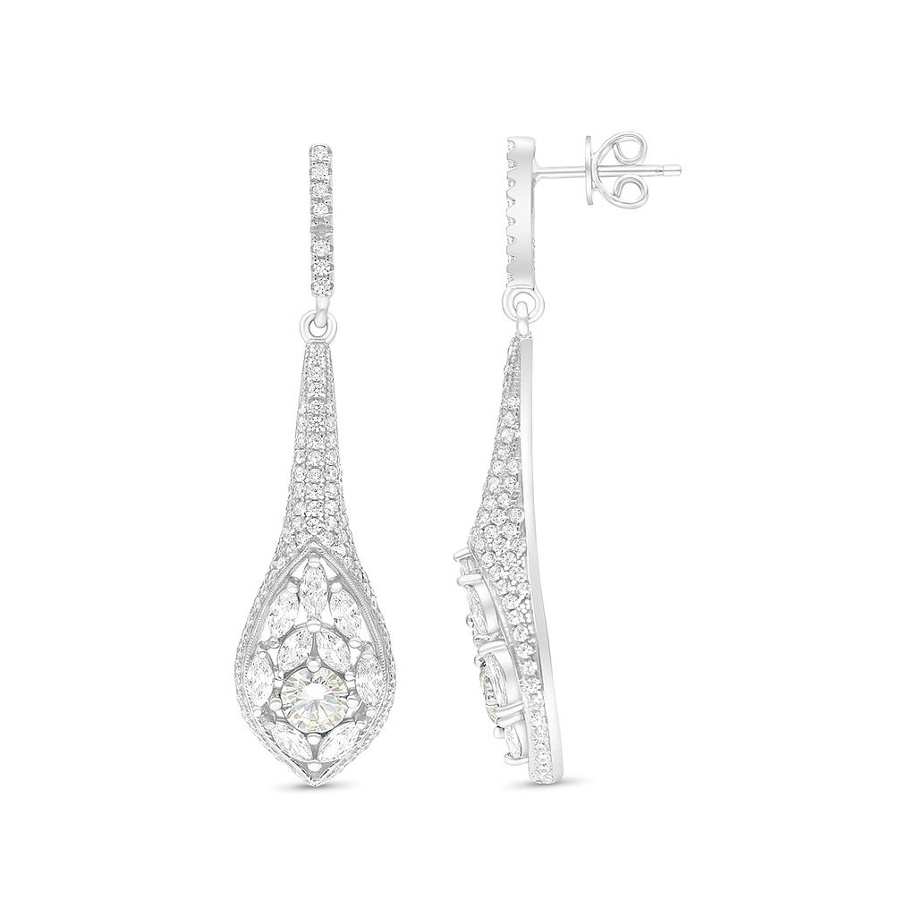 Sterling Silver 925 Earring Rhodium Plated Embedded With Yellow Zircon And White CZ