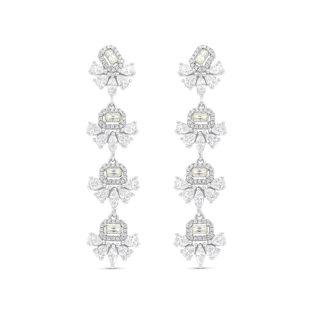 Sterling Silver 925 Earring Rhodium Plated Embedded With Yellow Zircon And White CZ