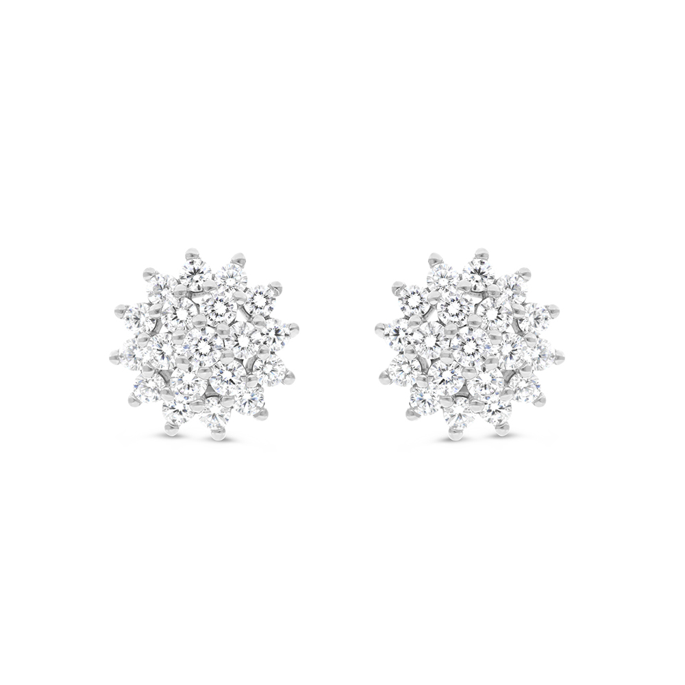 Sterling Silver 925 Earring Rhodium Plated And White CZ