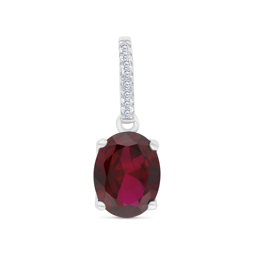 Sterling Silver 925 Pendant Rhodium Plated Embedded With Ruby Corundum And White CZ