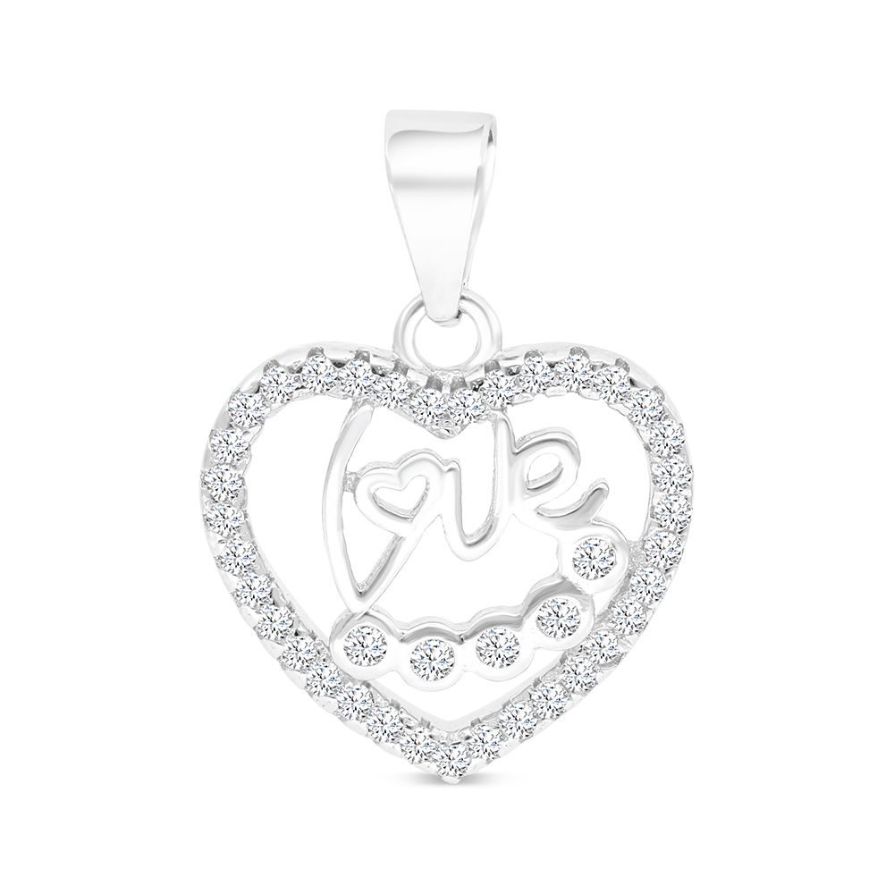 Sterling Silver 925 Pendant Rhodium Plated And White CZ