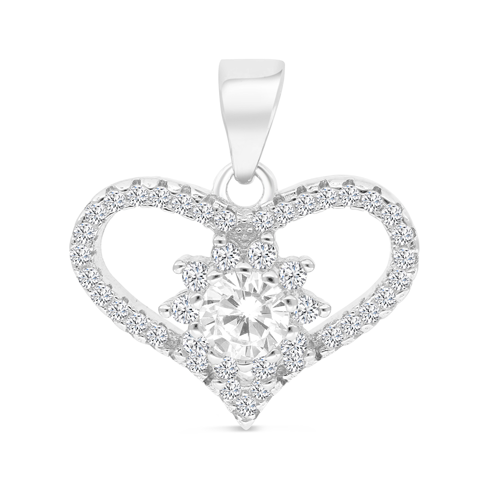 Sterling Silver 925 Pendant Rhodium Plated And White CZ