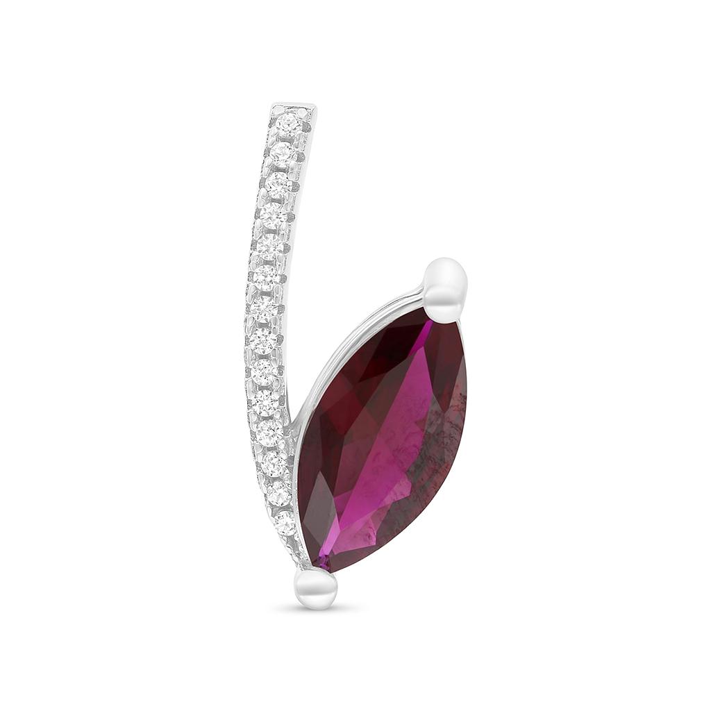 Sterling Silver 925 Pendant Rhodium Plated Embedded With Ruby Corundum And White CZ