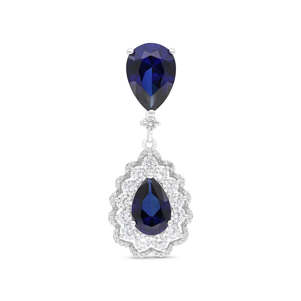 Sterling Silver 925 Pendant Rhodium Plated Embedded With Sapphire Corundum And White CZ