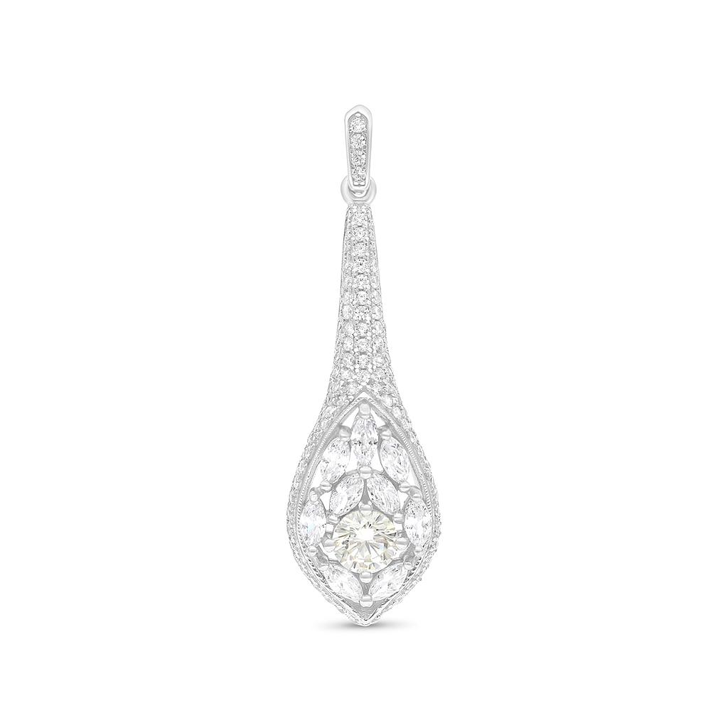 Sterling Silver 925 Pendant Rhodium Plated Embedded With Yellow Zircon And White CZ