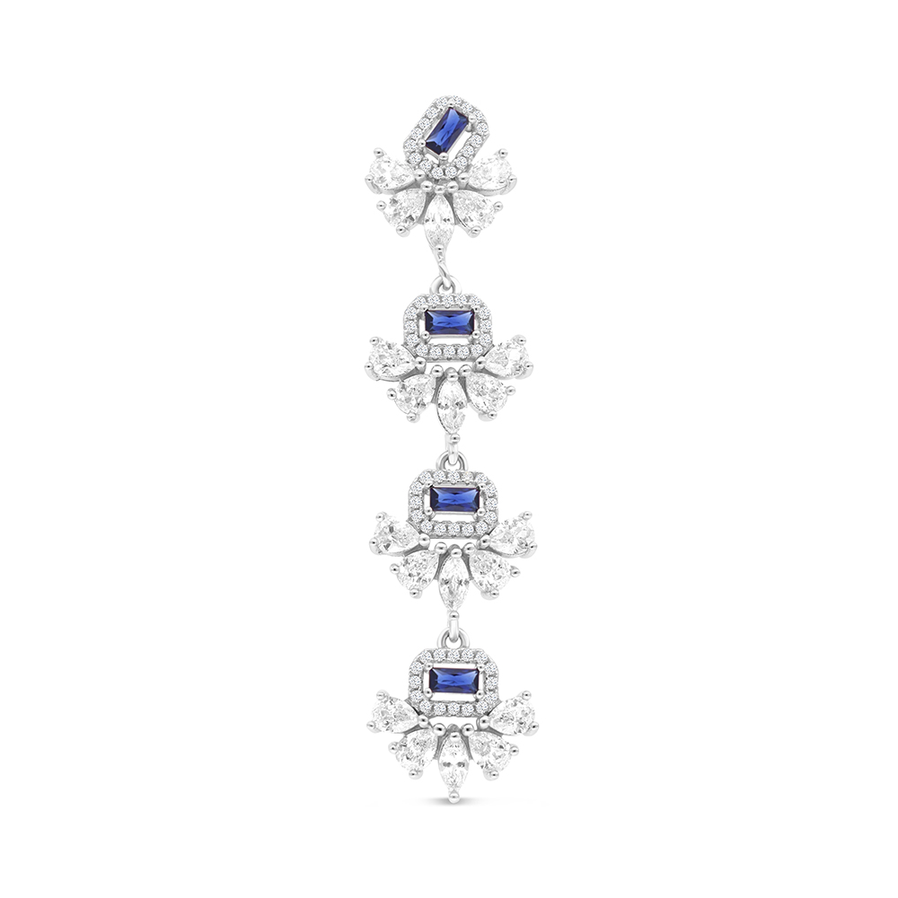 Sterling Silver 925 Pendant Rhodium Plated Embedded With Sapphire Corundum And White CZ