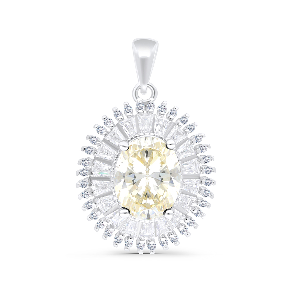 Sterling Silver 925 Pendant Rhodium Plated Embedded With Yellow Zircon And White CZ