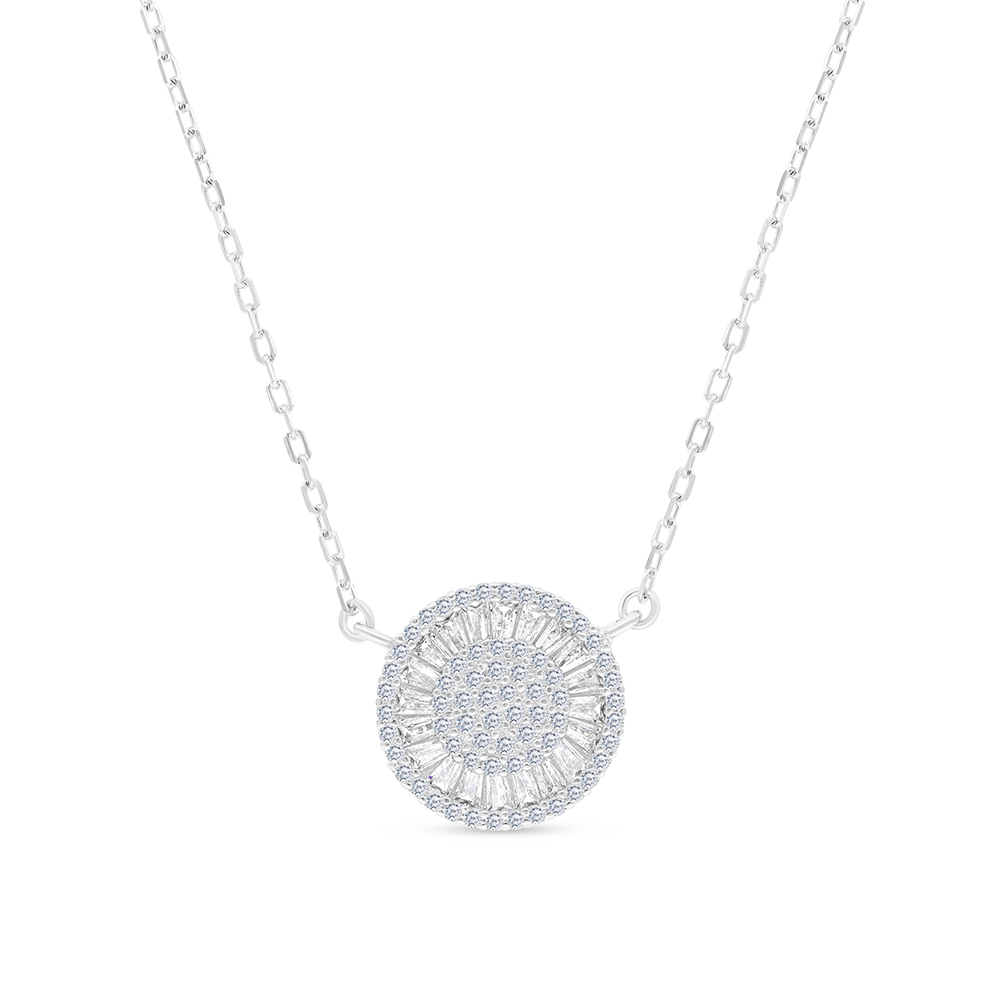 Sterling Silver 925 Necklace Rhodium Plated And White CZ