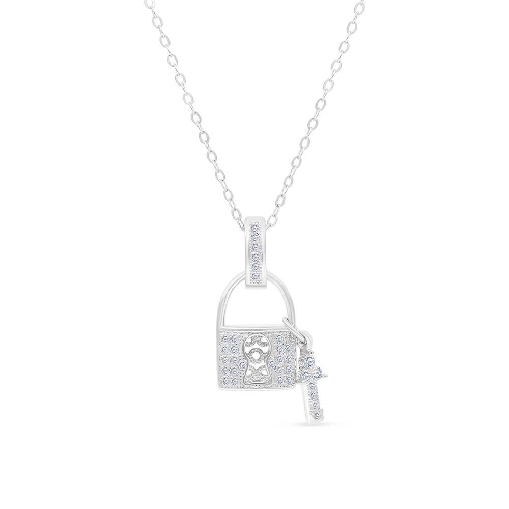 Sterling Silver 925 Necklace Rhodium Plated And White CZ