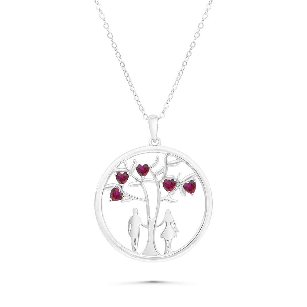 Sterling Silver 925 Necklace Rhodium Plated Embedded With Ruby Corundum