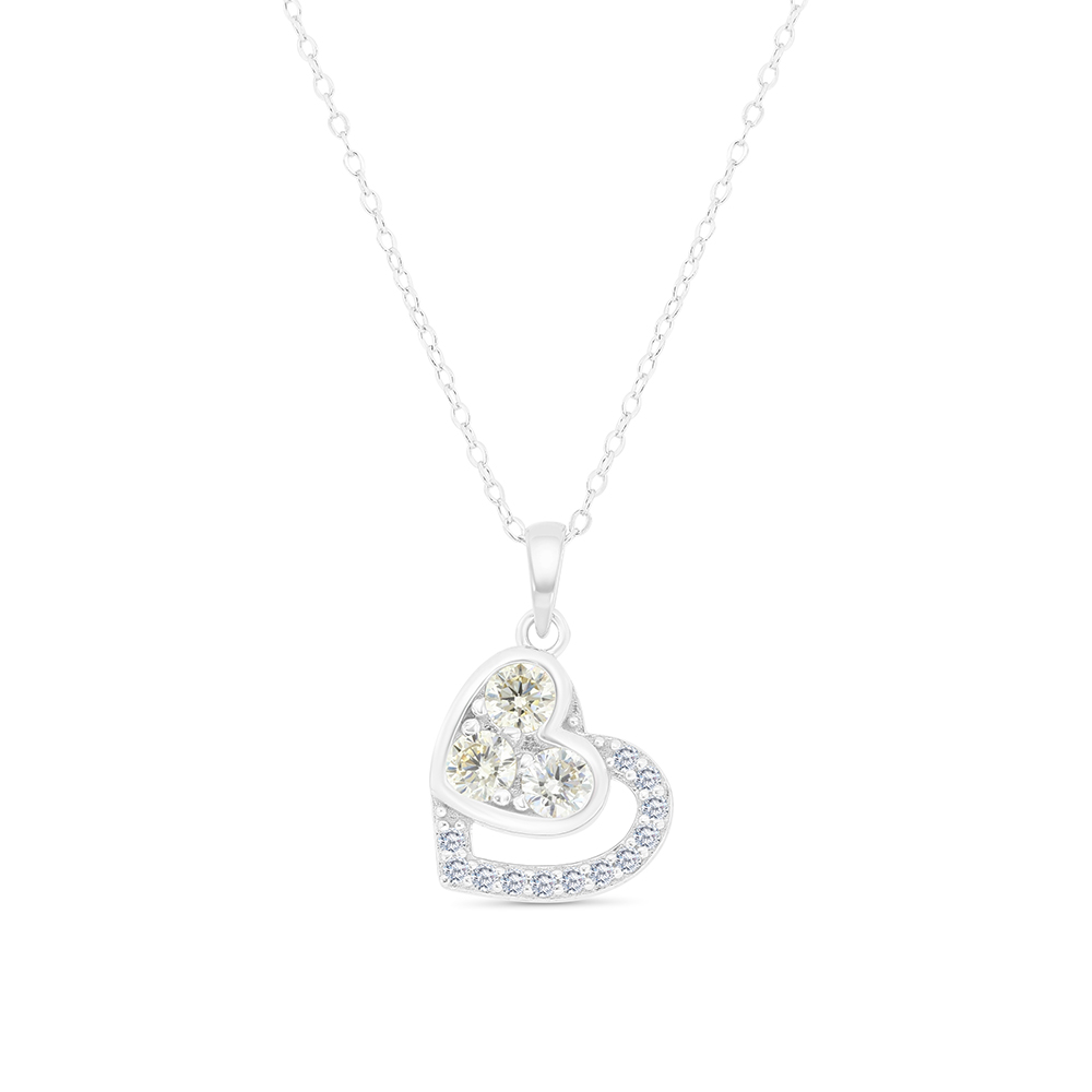 Sterling Silver 925 Necklace Rhodium Plated Embedded With Yellow Zircon And White CZ