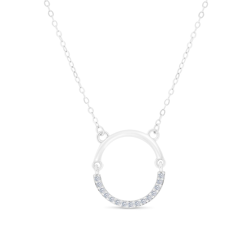 Sterling Silver 925 Necklace Rhodium Plated And White CZ