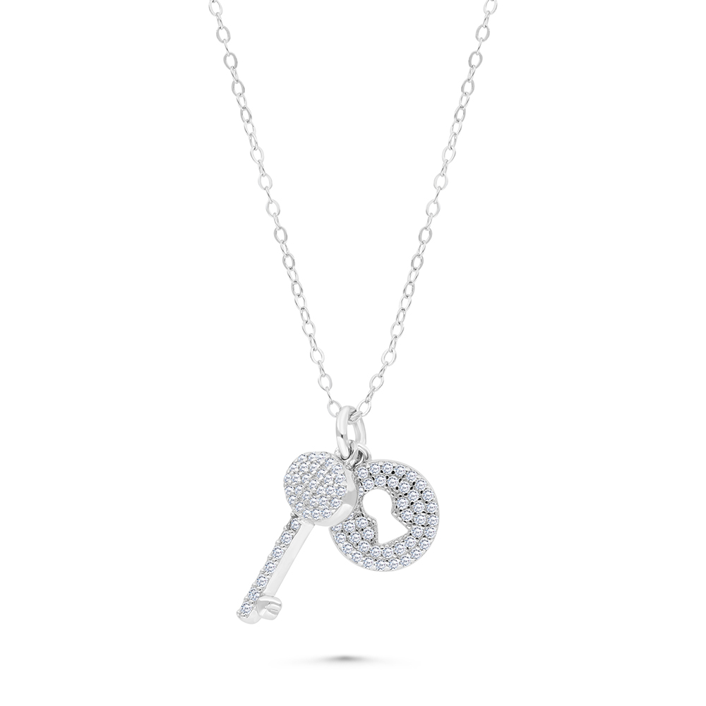 Sterling Silver 925 Necklace Rhodium Plated And White CZ