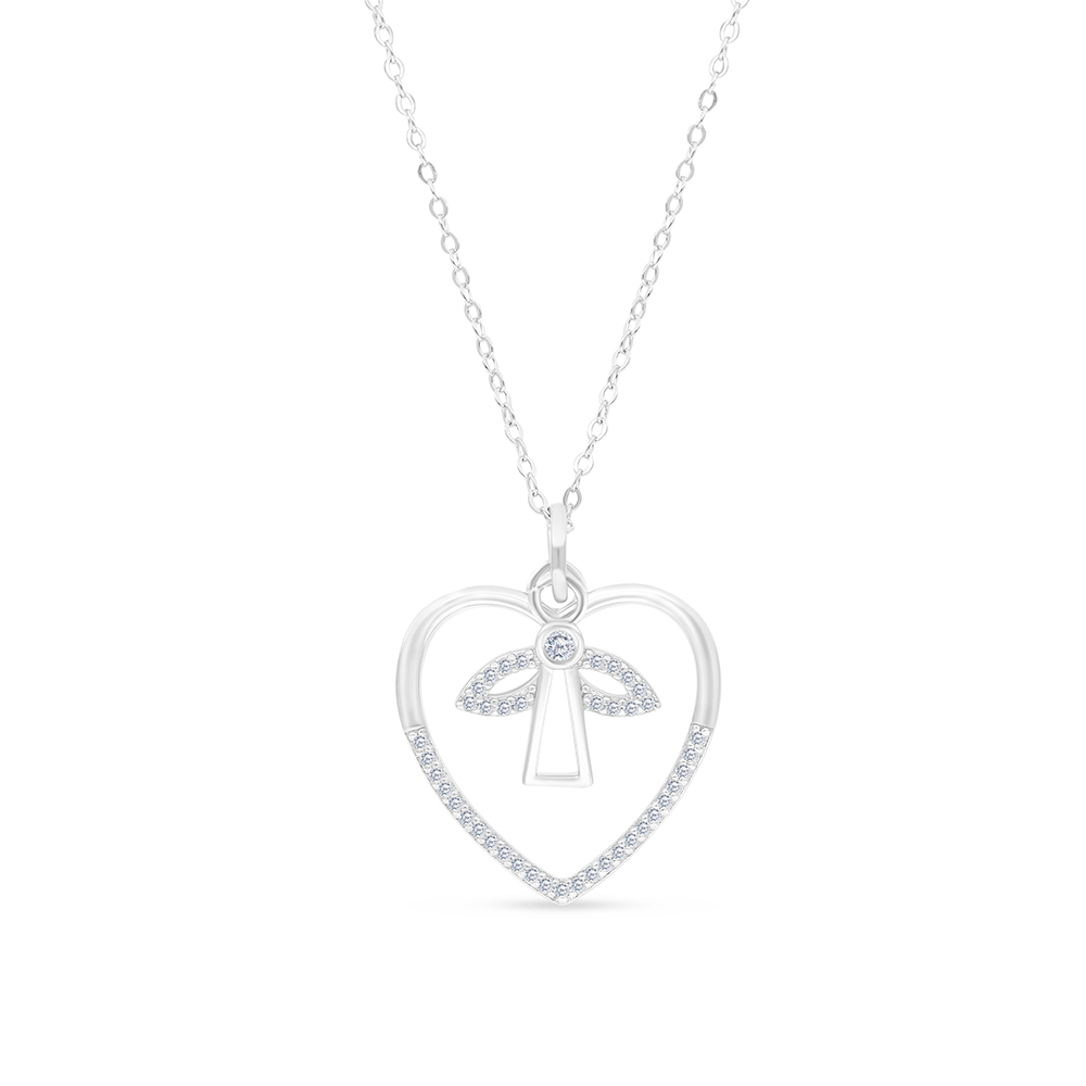 Sterling Silver 925 Necklace Rhodium Plated And White CZ