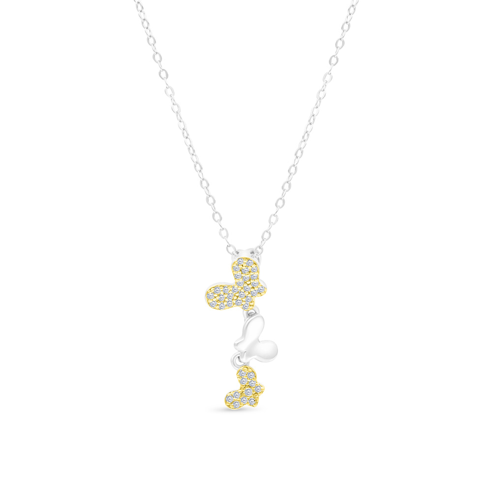 Sterling Silver 925 Necklace Rhodium And Gold Plated And White CZ