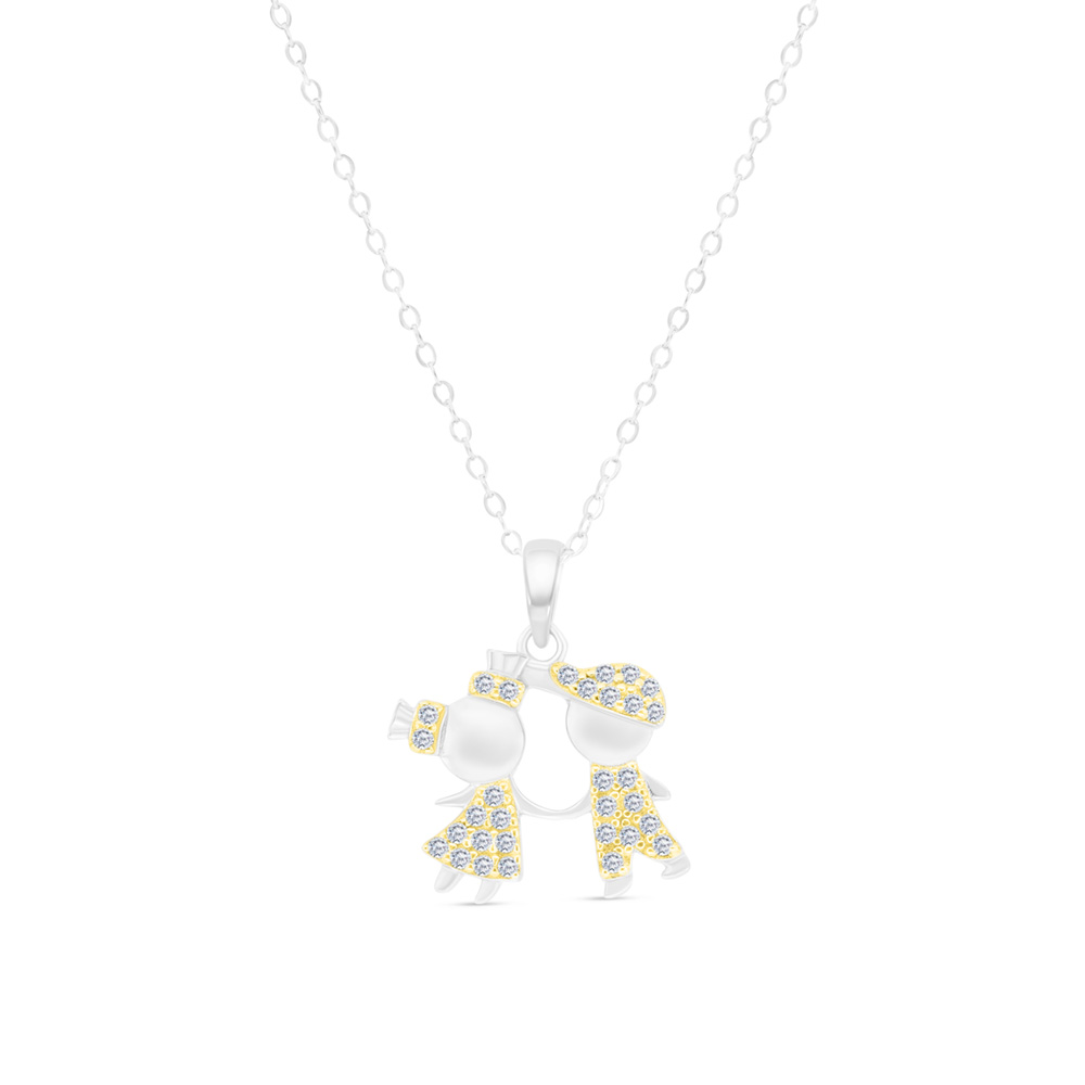 Sterling Silver 925 Necklace Rhodium And Gold Plated And White CZ