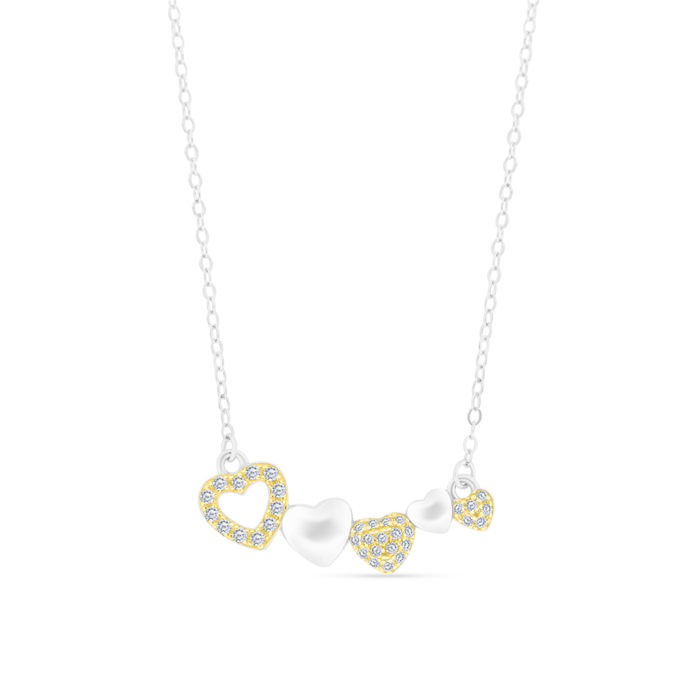 Sterling Silver 925 Necklace Rhodium And Gold Plated And White CZ