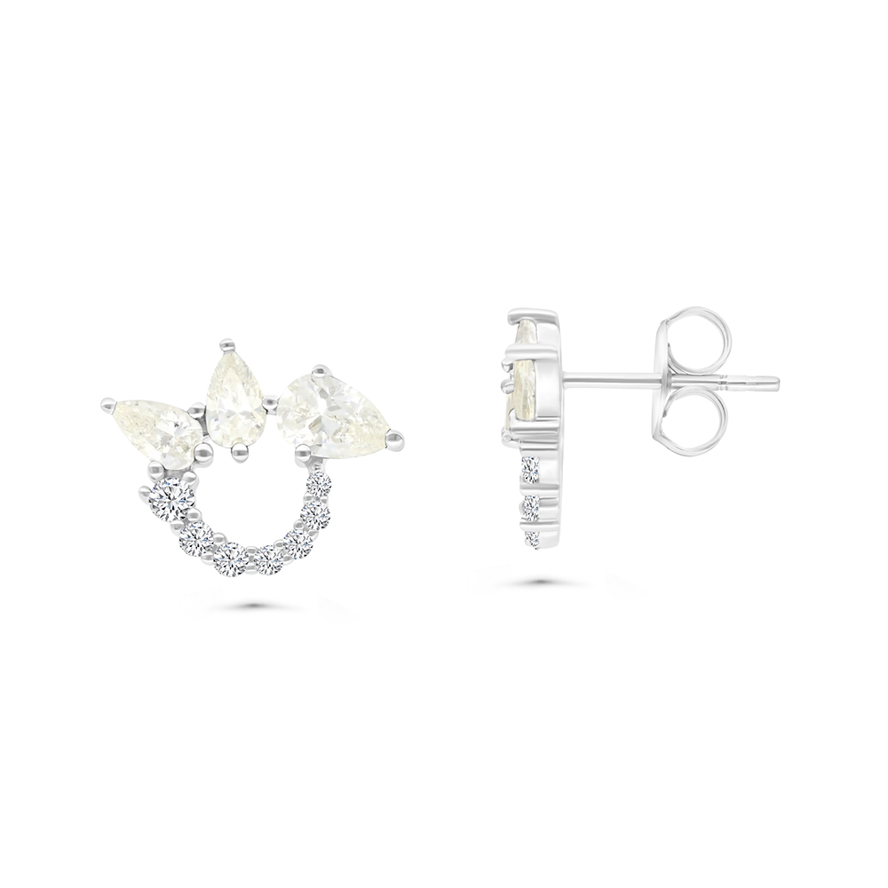 Sterling Silver 925 Earring Rhodium Plated Embedded With Yellow Zircon And White CZ