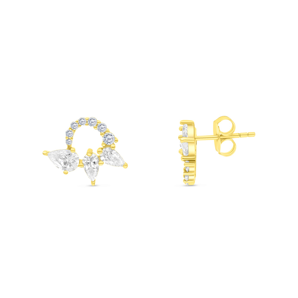 Sterling Silver 925 Earring Golden Plated Embedded With Yellow Zircon And White CZ