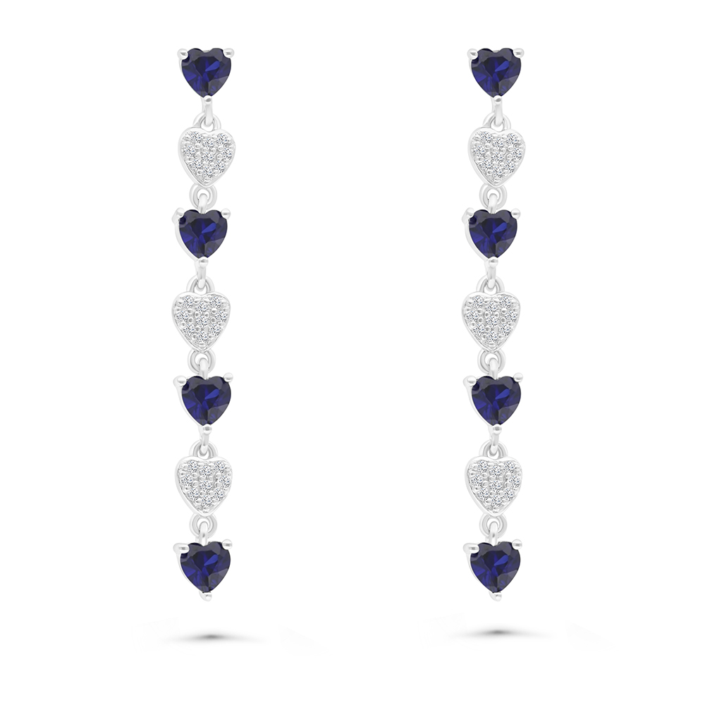 Sterling Silver 925 Earring Rhodium Plated Embedded With Sapphire CorundumAnd White CZ