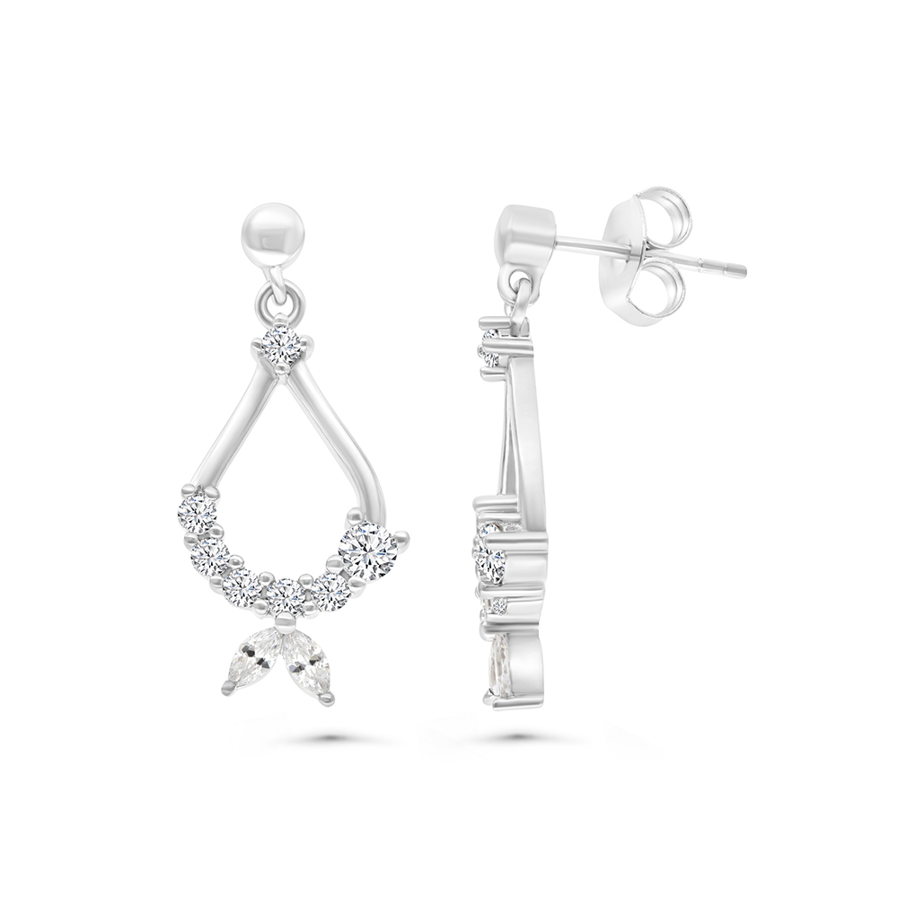 Sterling Silver 925 Earring Rhodium Plated And White CZ