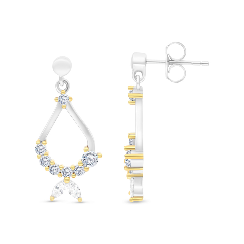 Sterling Silver 925 Earring Rhodium And Gold Plated Embedded With White CZ