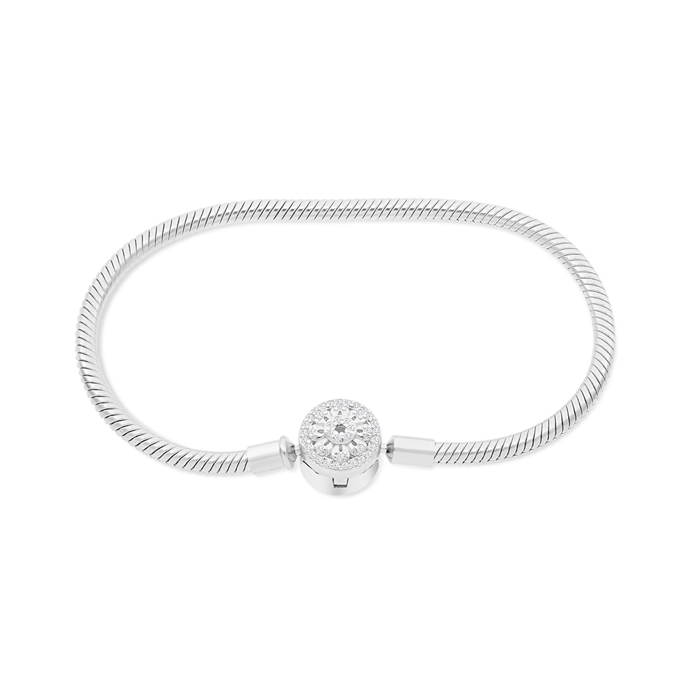 Sterling Silver 925 Bracelet Rhodium Plated Embedded With White CZ - 19 CM