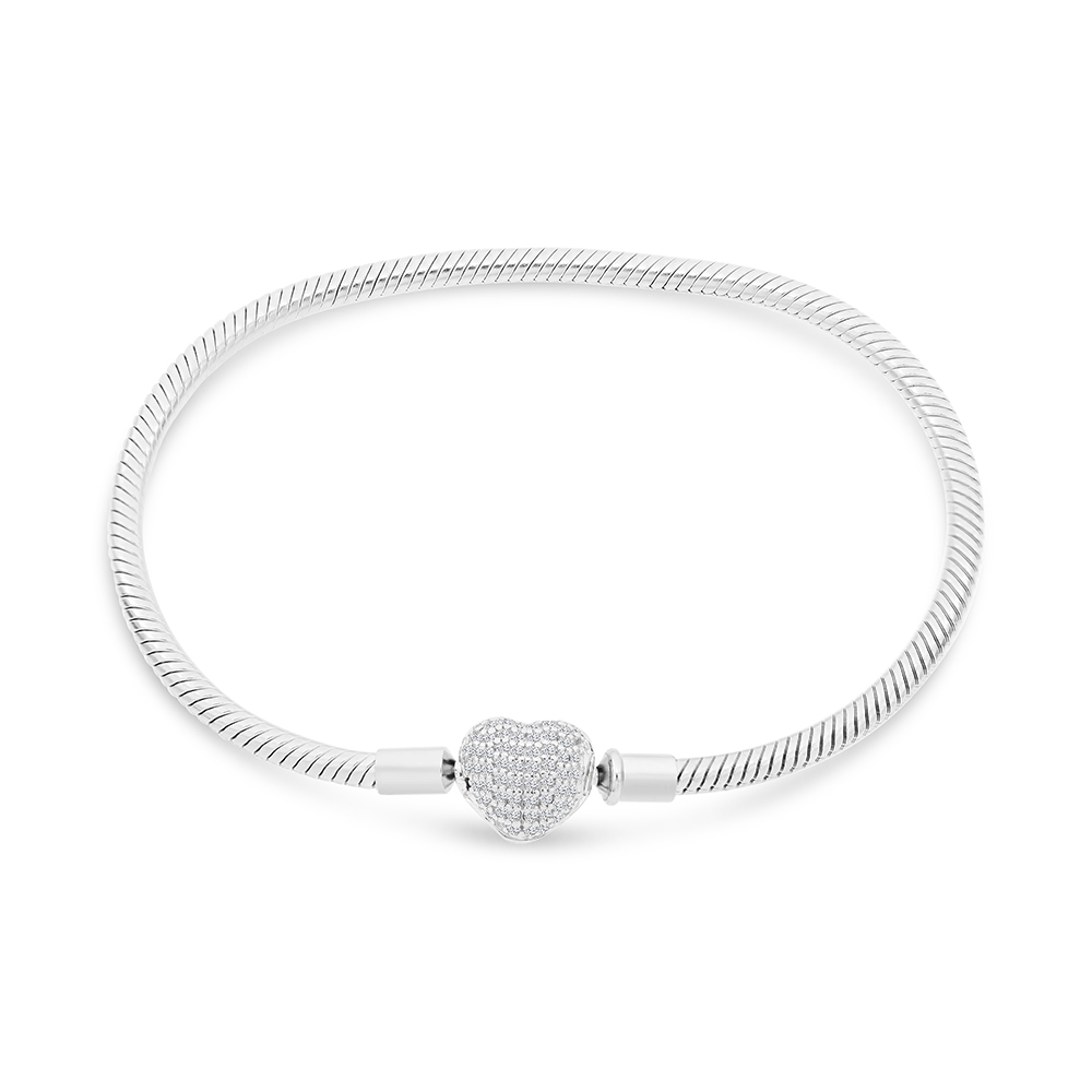 Sterling Silver 925 Bracelet Rhodium Plated Embedded With White CZ - 18 CM