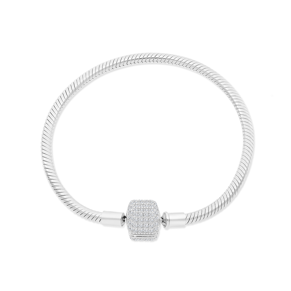 Sterling Silver 925 Bracelet Rhodium Plated Embedded With White CZ - 18 CM