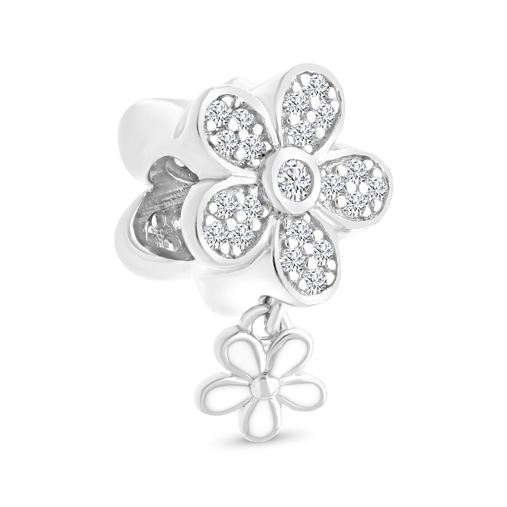 Sterling Silver 925 Pendant Rhodium Plated Embedded With White CZ