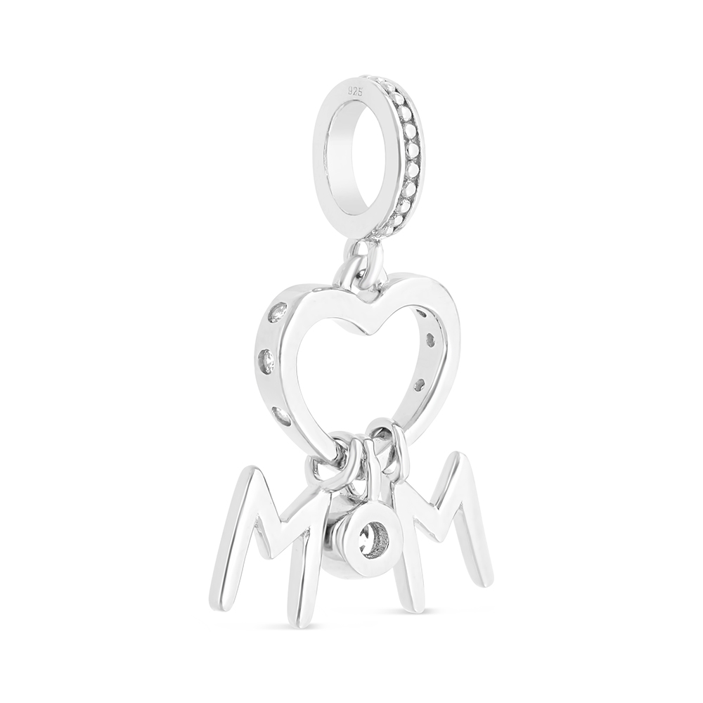 Sterling Silver 925 Pendant Rhodium Plated Embedded With White CZ (MOM)