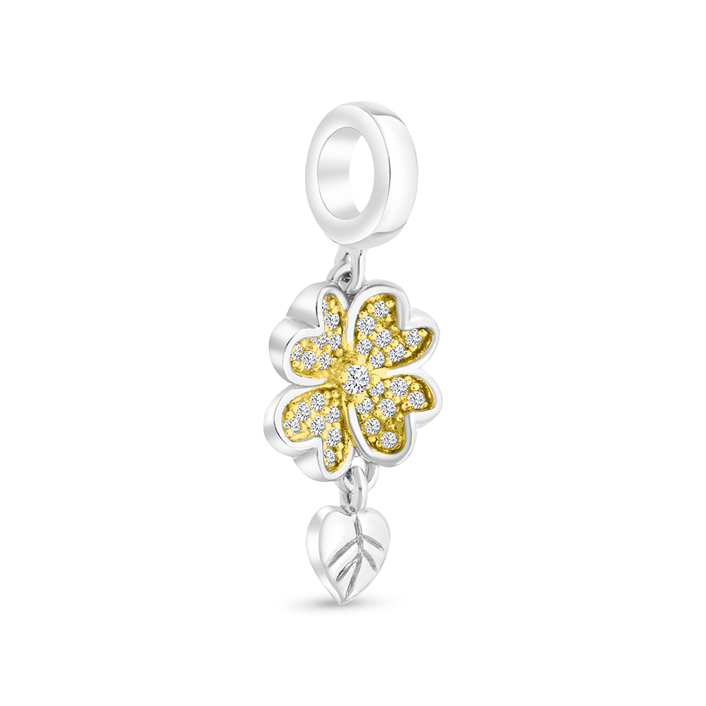 Sterling Silver 925 Pendant Rhodium And Gold Plated Embedded With  White CZ