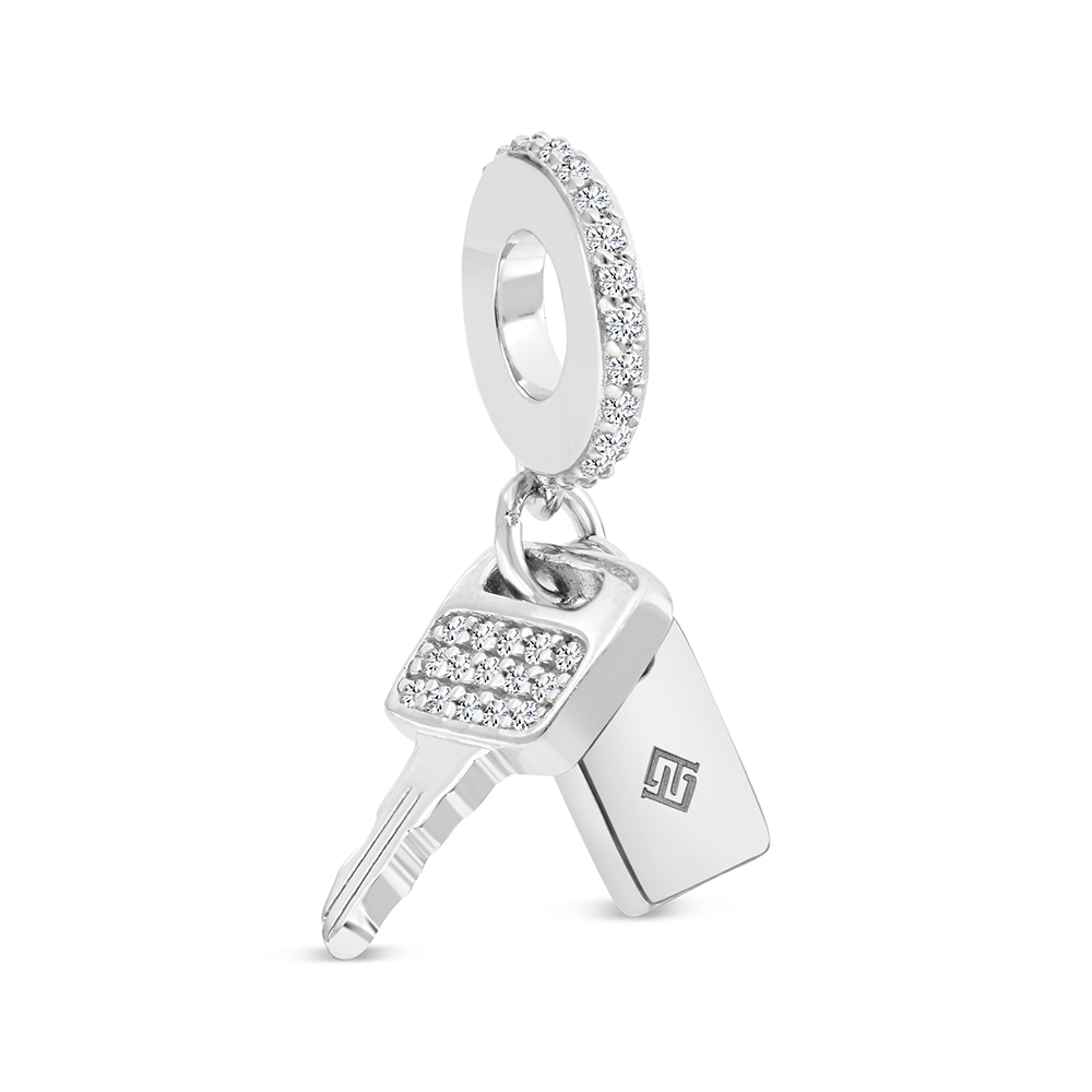 Sterling Silver 925 Pendant Rhodium Plated Embedded With White CZ