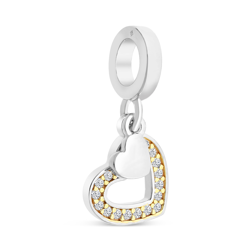 Sterling Silver 925 Pendant Rhodium And Gold Plated Embedded With White CZ