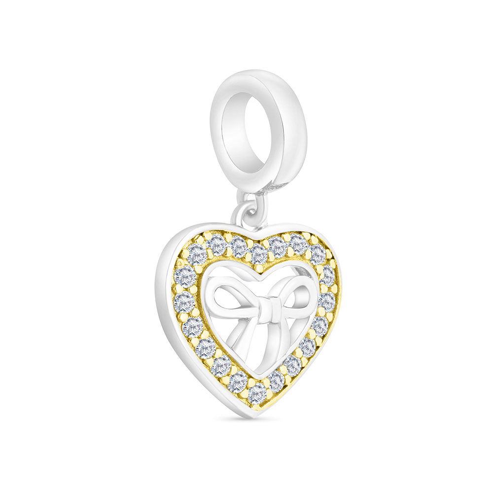 Sterling Silver 925 Pendant Rhodium And Gold Plated Embedded With  White CZ