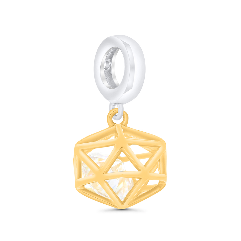 Sterling Silver 925 Pendant Rhodium And Gold Plated Embedded With White CZ