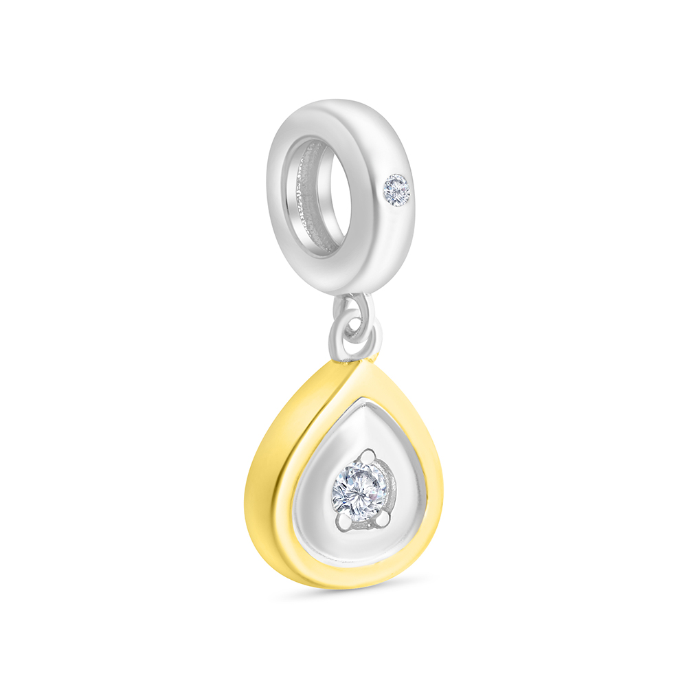 Sterling Silver 925 Pendant Rhodium And Gold Plated Embedded With White CZ