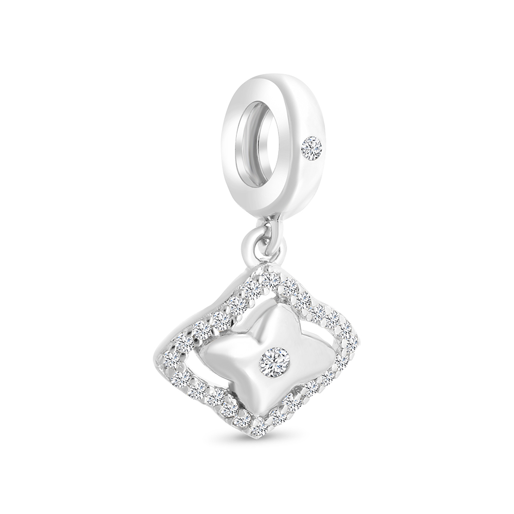 Sterling Silver 925 Pendant Rhodium Plated Embedded With White CZ