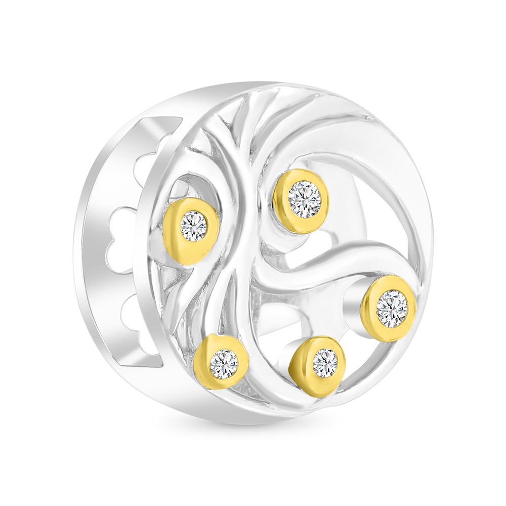 Sterling Silver 925 CHARM Rhodium And Gold Plated Embedded With White CZ