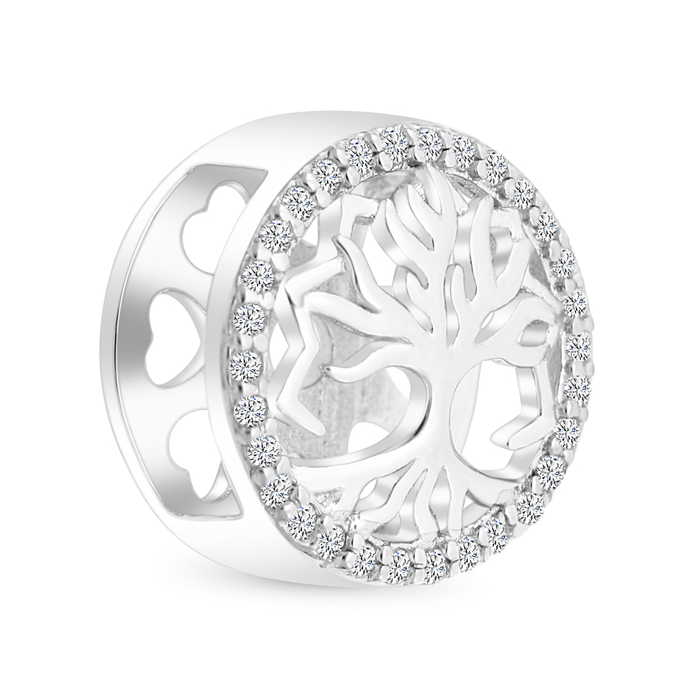 Sterling Silver 925 CHARM Rhodium Plated Embedded With White CZ