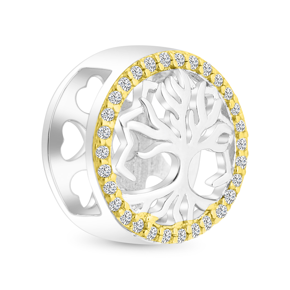 Sterling Silver 925 CHARM Rhodium And Gold Plated Embedded With White CZ