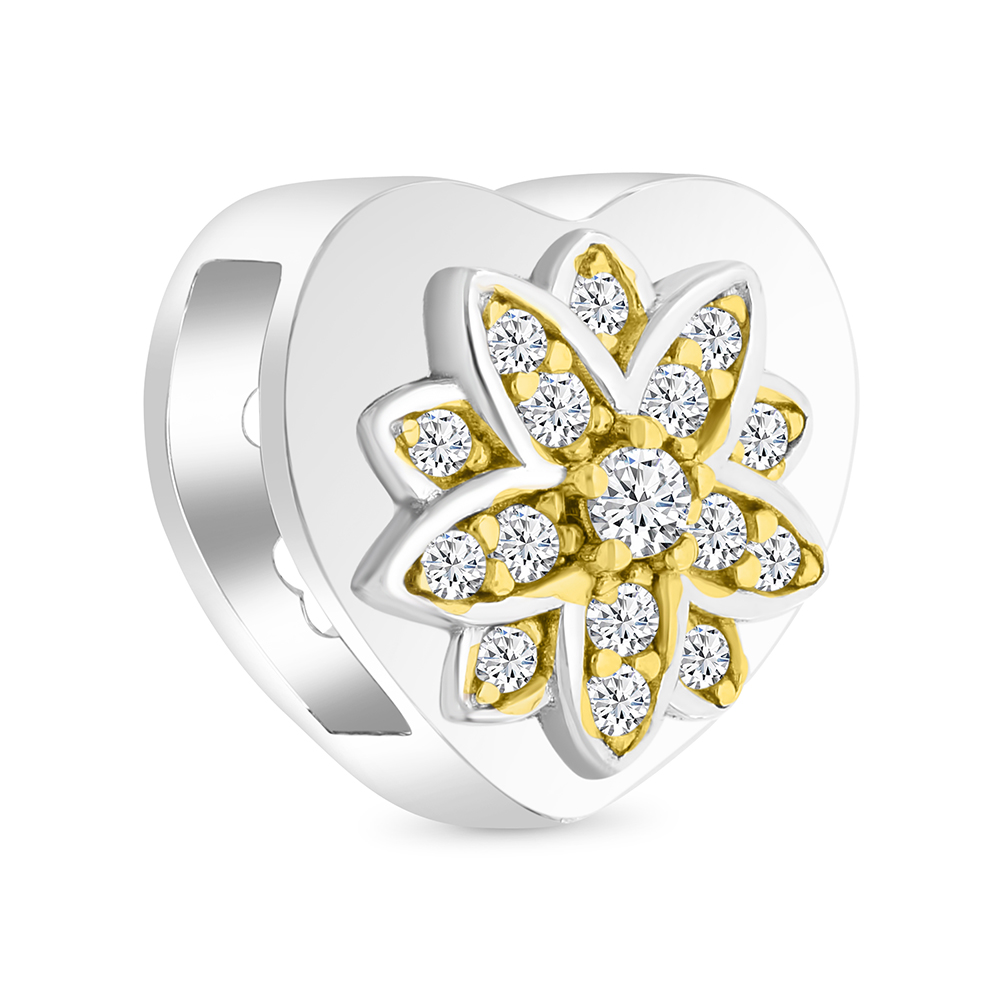 Sterling Silver 925 CHARM Rhodium And Gold Plated Embedded With White CZ