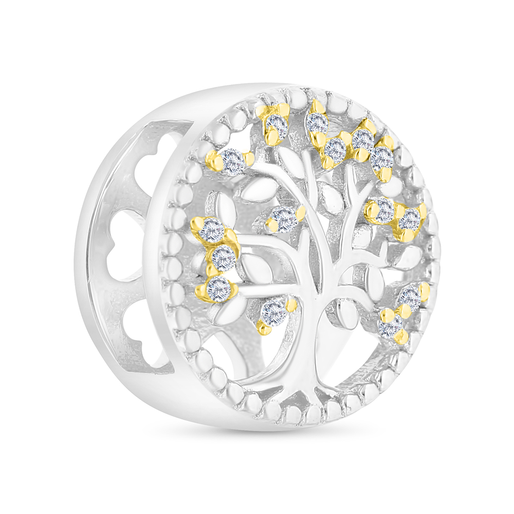 Sterling Silver 925 CHARM Rhodium And Gold Plated Embedded With White CZ