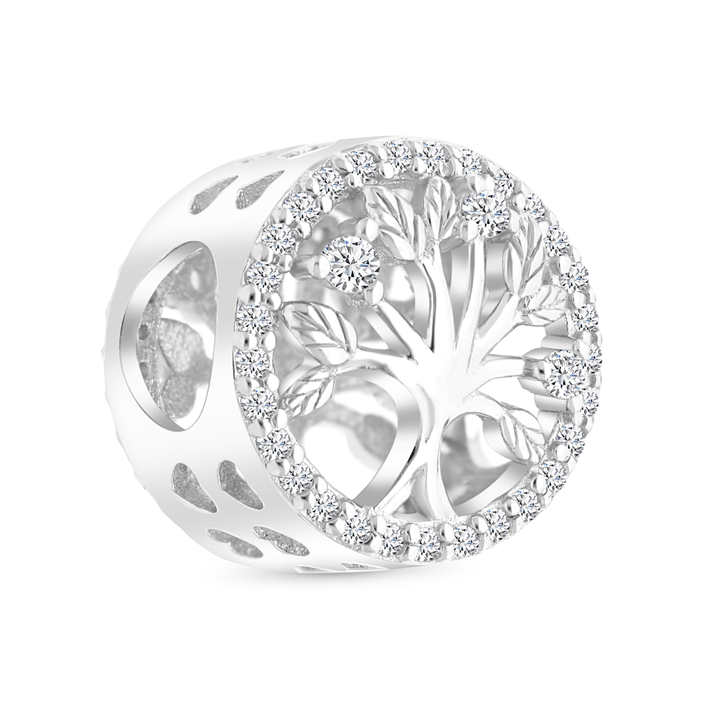 Sterling Silver 925 CHARM Rhodium Plated Embedded With White CZ