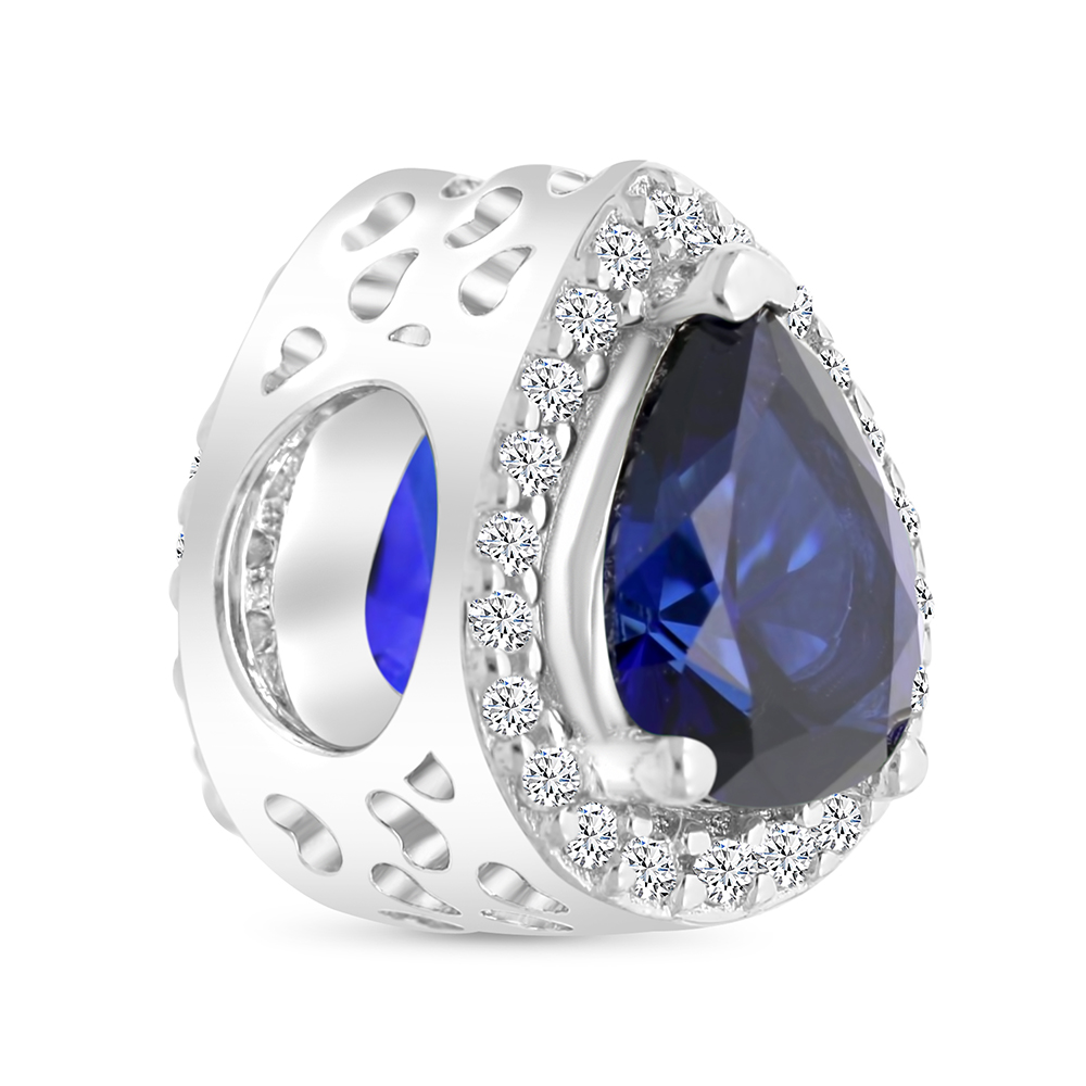 Sterling Silver 925 CHARM Rhodium Plated Embedded With Sapphire Corundum And White CZ