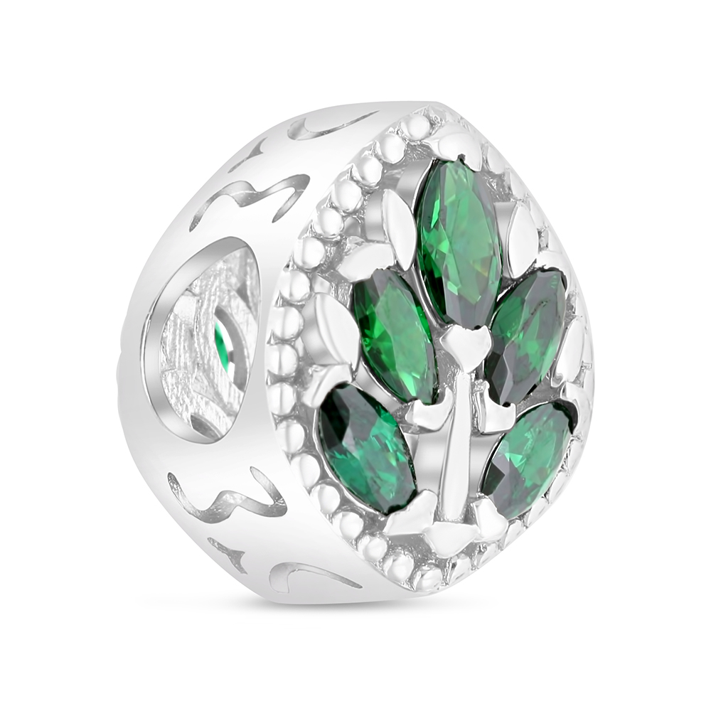 Sterling Silver 925 CHARM Rhodium Plated Embedded With Emerald